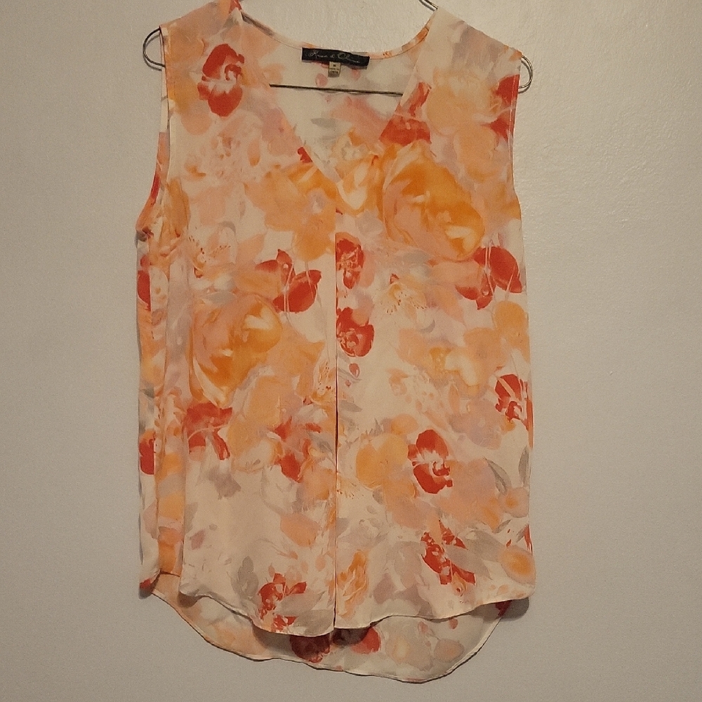 Rose & Olive Sleeveless Floral Blouse - Orange and Cream